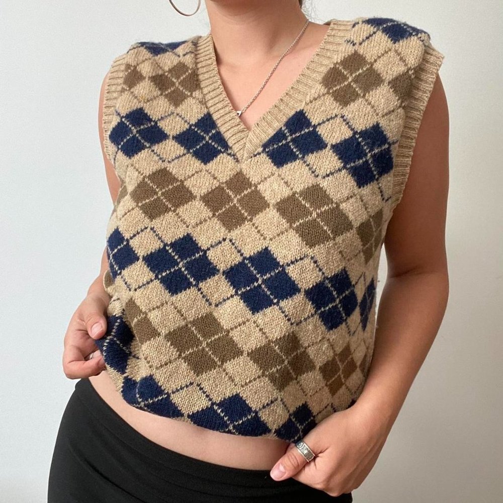 Vintage Waterville brown and blue argyle sweater vest